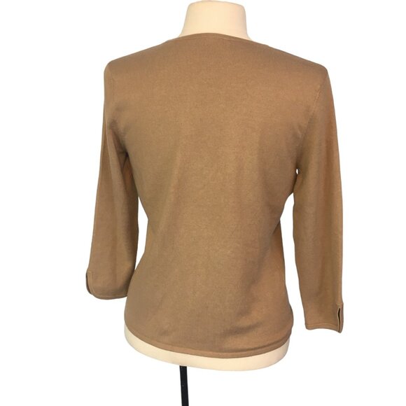 Ann Taylor Womens Silk Cotton Cashmere Blend Tan Cardigan Sweater Beads Sequins - Picture 6 of 11